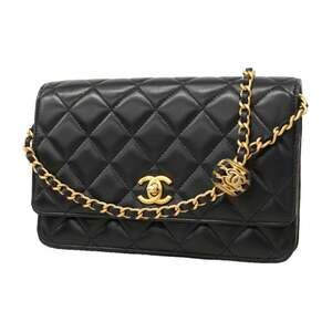 CHANEL Black Lambskin Leather Wallet